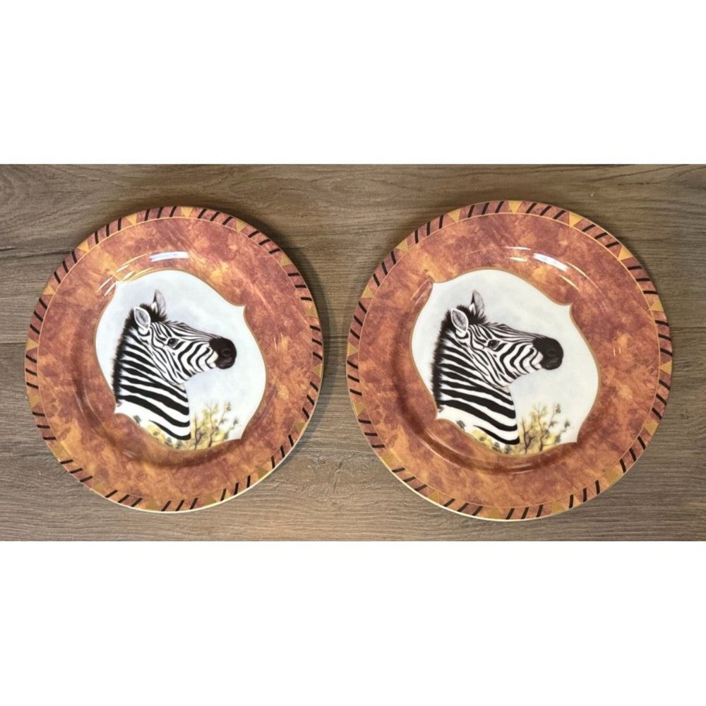Lynn Chase African Portraits Zebra Plate Lot of 2 Luncheon Salad 9" Vintage NWOT